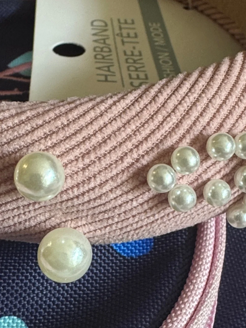 Pearl-Embellished Pink Padded Headband